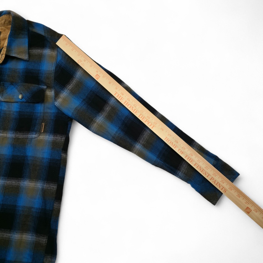 Legendary Whitetails Buck Camp Flannel Shirt Blue Plaid Corduroy Collar M Retro - Picture 10 of 10